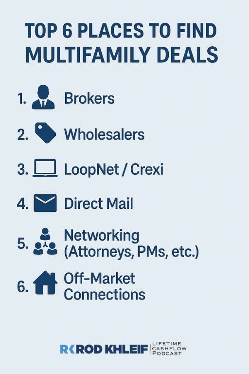 Infographic showing 6 places to find multifamily deals