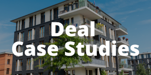 Background is apartment building and it says deal case studies.