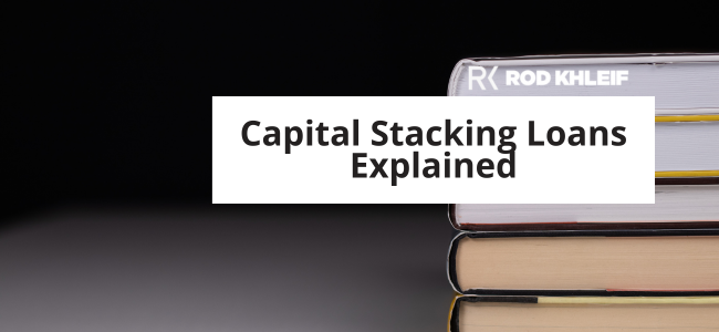 A stack of books with text overlay that says capital stacking loans explained