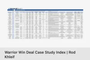 Image of Rod Khleif's Warrior Win Deal Case Study Index Spreadsheet