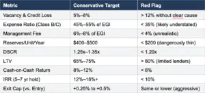 Chart showing Quick Reference: Multifamily Underwriting Benchmarks  for 2026
