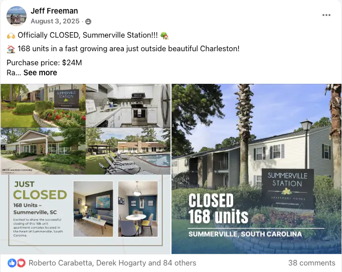 Warrior student sharing their multifamily deal win in Rod Khleif's private Facebook group
