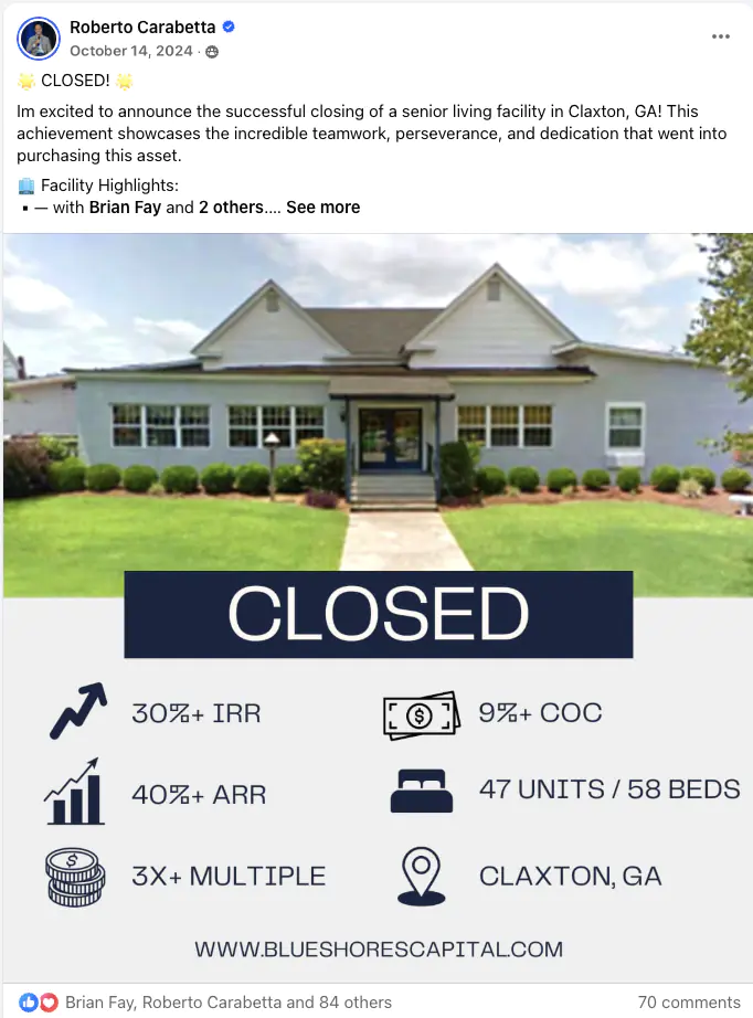 Warrior student sharing their multifamily deal win in Rod Khleif's private Facebook group