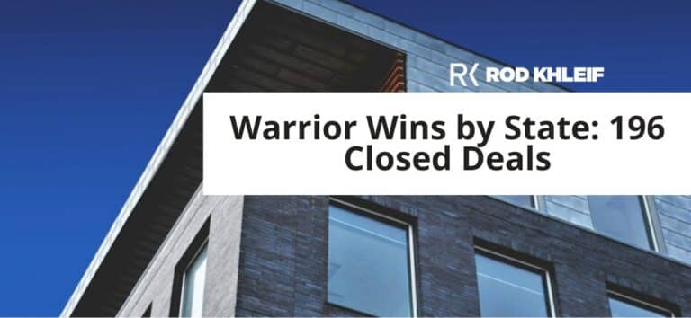 Modern multifamily apartment building featured on the Rod Khleif Warrior Wins hub indexing 196 closed deals across the United States