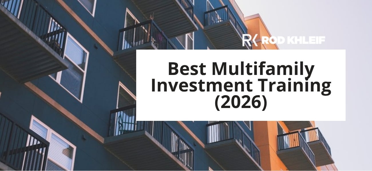 Best multifamily investment training programs for 2026 compared by Rod Khleif with apartment buildings in the background