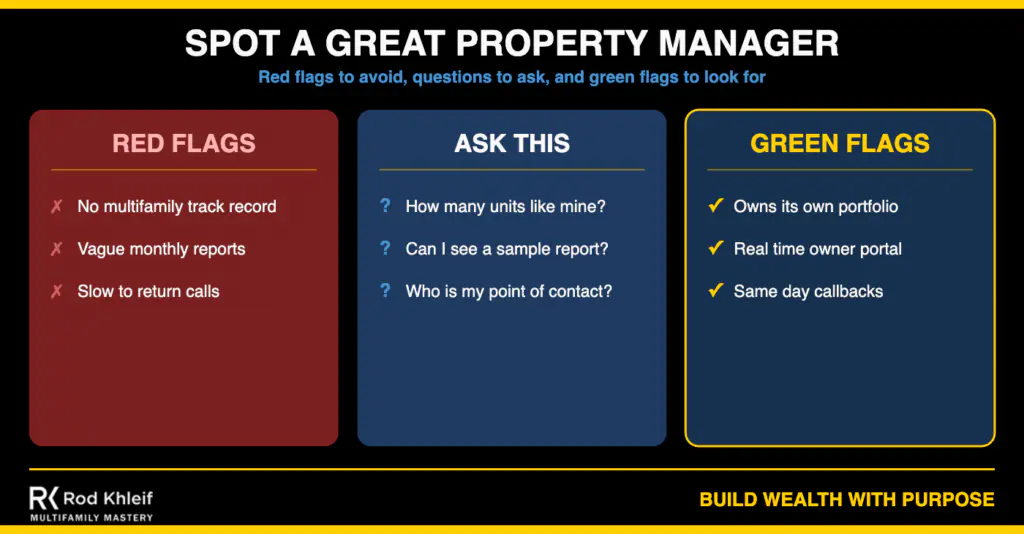 Red flags, questions to ask, and green flags when choosing a multifamily property management company
