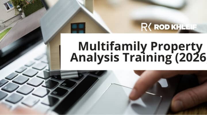 Multifamily property analysis training shown as a laptop and property model used to underwrite an apartment deal