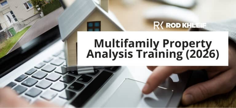 Multifamily property analysis training shown as a laptop and property model used to underwrite an apartment deal