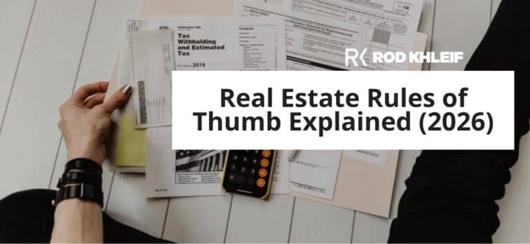 Real estate rules of thumb explained, the 1%, 2%, 7%, 50% and 70% rules, shown over a calculator and financial paperwork