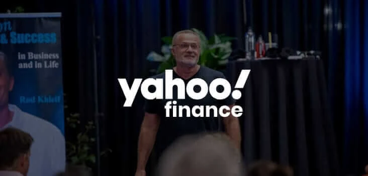 Image of yahoo finance logo over an image of Rod Khleif